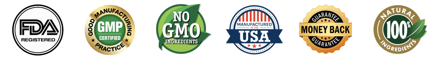 Prostadine FDA registered GMP certified non-GMO trust badges