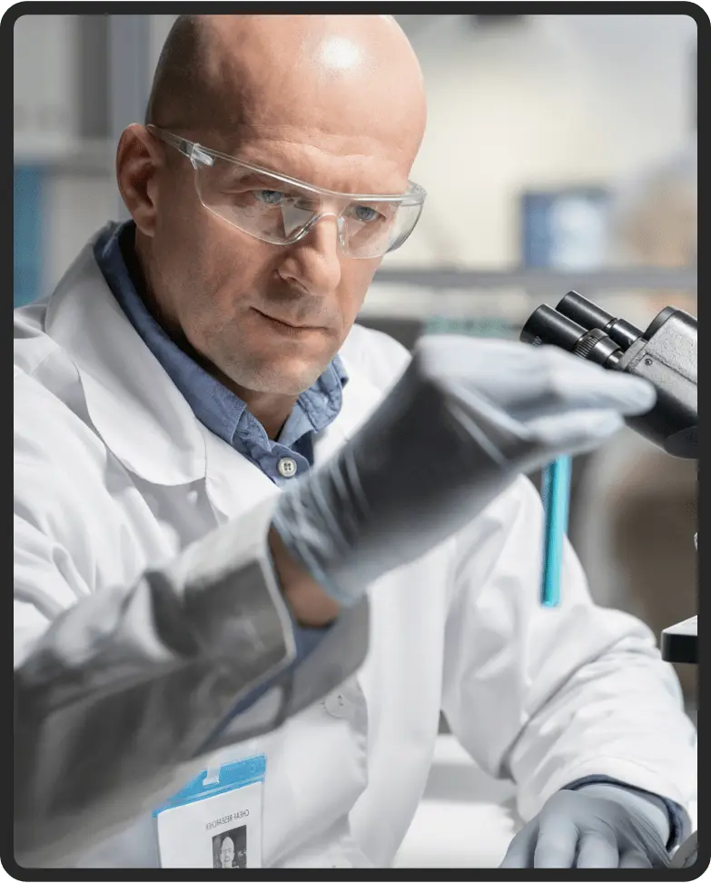 Scientist analyzing Prostadine formula in an FDA Registered Facility under strict GMP quality standards