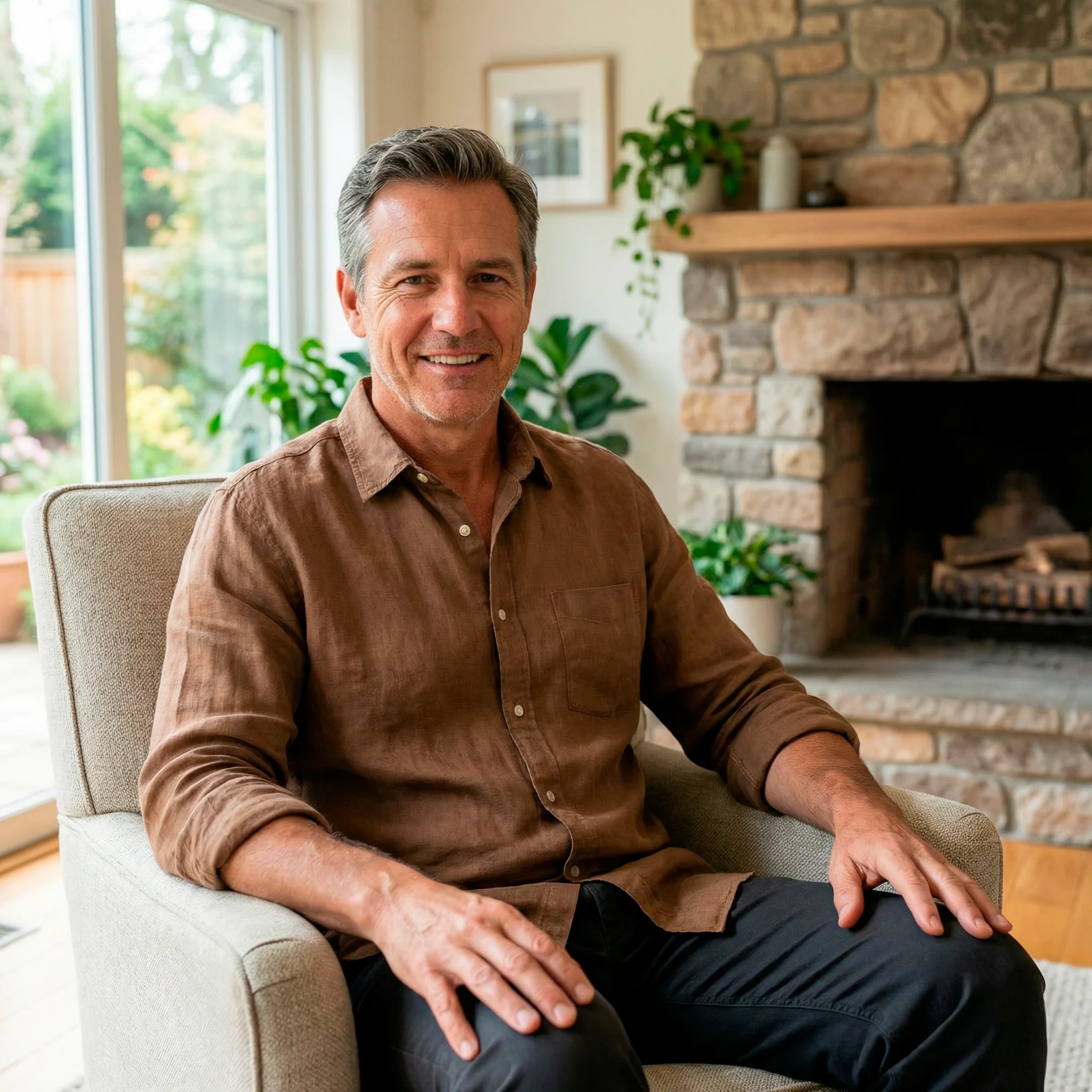 Prostadine customer review — middle-aged man sharing improved urinary flow and better sleep results with Prostadine