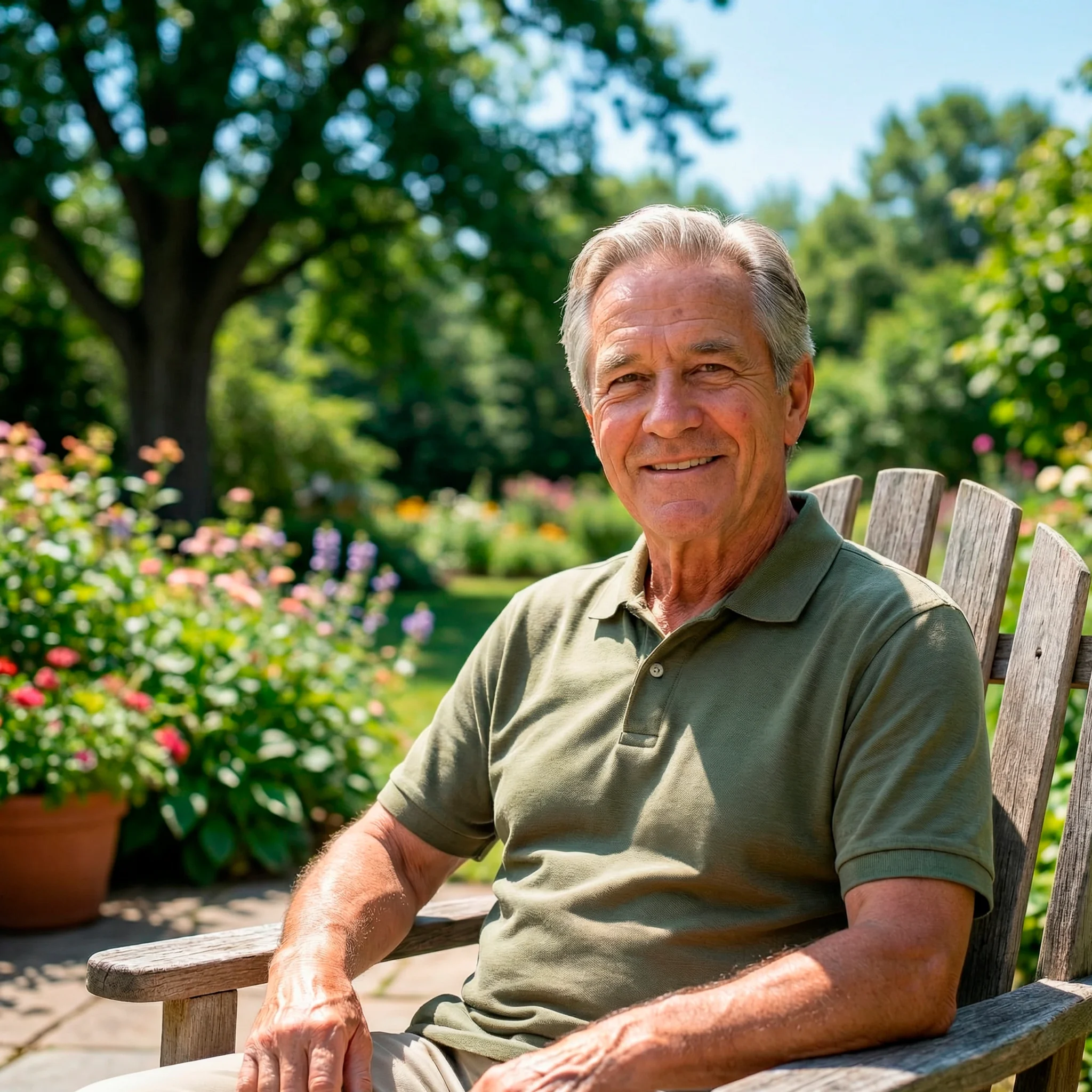 Prostadine customer review — older man relaxing outdoors after regaining prostate comfort and confidence with Prostadine